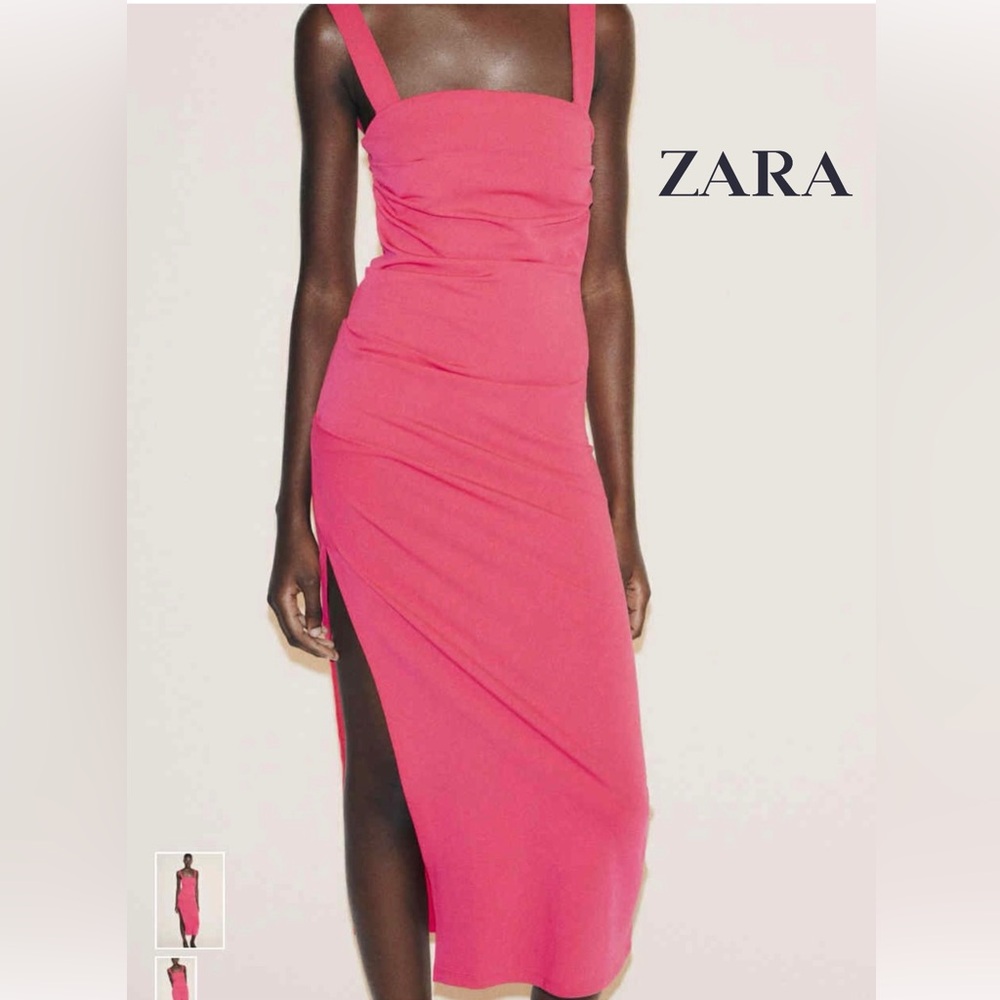 ZARA Hot Pink Sleeveless High-Low Midi Dress with Side Slit Size S‎